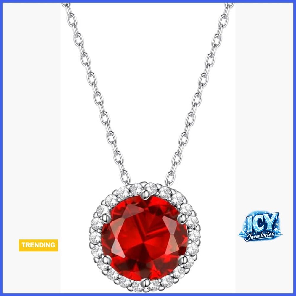 925 Sterling Silver Birthstone Pendant Necklace with Created Ruby